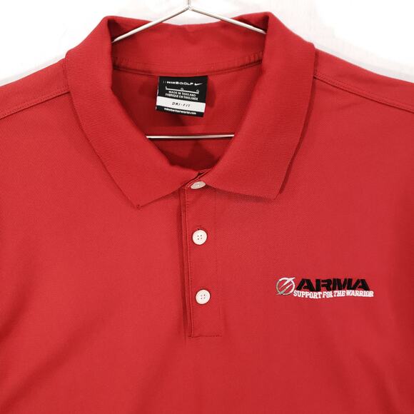 Nike Golf Polo Mens Size L Red ARMA Support For The Warrior Embroidered Dri Fit - Picture 2 of 8